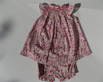dress flower girl dress liberty, liberty bloomer, baby girl smocked dress cotton dress, embroidered, dress hand flower, red, green, baby fashion, handmade