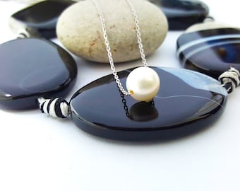 Sterling Silver Natural Pearl Necklace - Single Pearl Necklace - White Pearl Necklace