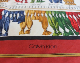 CK CALVIN KLEIN 100 % silk scarf in red, yellow, blue, green, white - original, genuie, designer