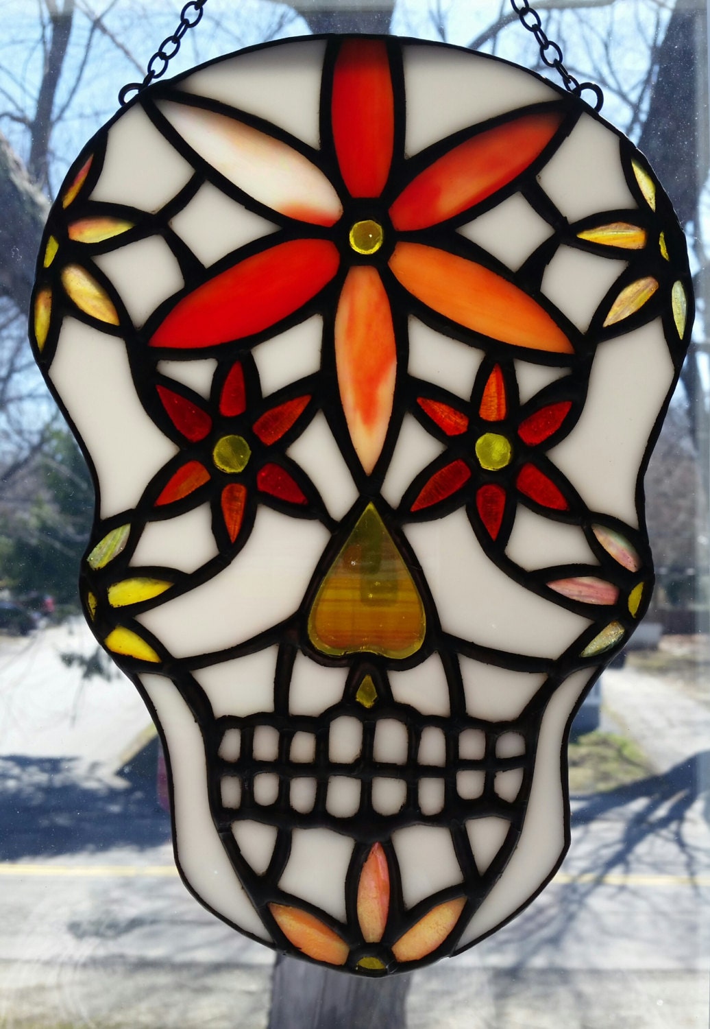 Day of the Dead Sugar Skull Stained Glass Sun Catcher Dia de