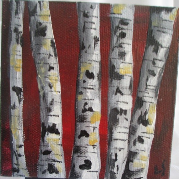Red Birch Tree Painting tree art original by LindaSpangArt on Etsy