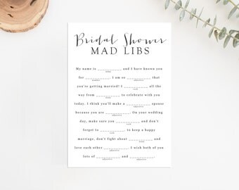 Bridal Shower Mad Libs, Printable Bridal Shower Game, Bridal Shower Fill in the Blanks