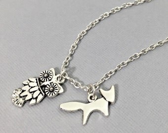 Owl necklace, fox necklace, animal necklace, animal jewelry, wildlife necklace, Simple Silver Necklace, Animal lovers, Gift for her. owl,fox
