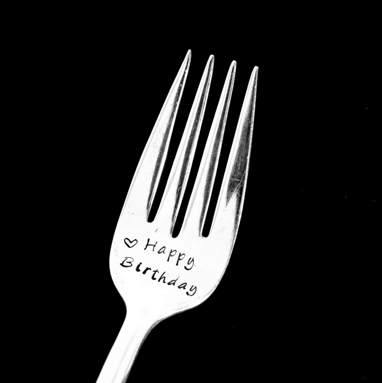 Happy Birthday hand stamped fork / Birthday gift / Birthday