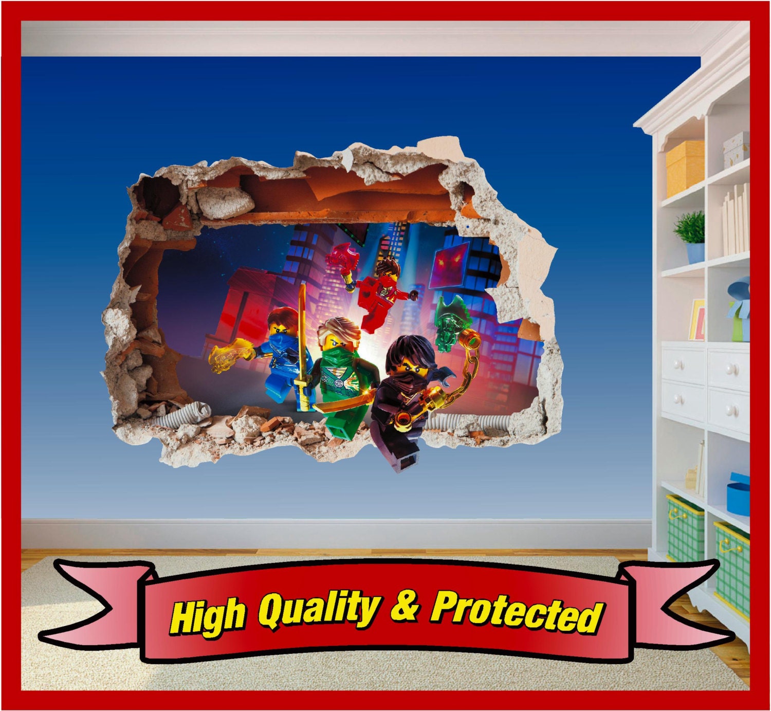 Lego Ninjago Hole in Wall Art Stickers Decal Childrens Bedroom