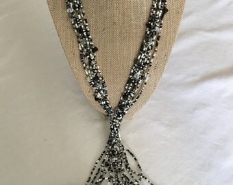 Bib, Statement, Beadwork Necklace in Black and White with Free Shipping (Other Styles Can Be Made to Order)