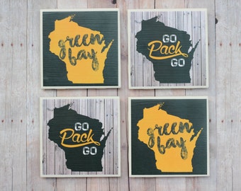 Green Bay Packers / Coasters / Father's Day / Green Bay / Wisconsin Coasters / Green Bay Coasters / Go Pack Go, Coasters / Packers Coasters