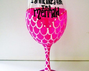 Hand Painted Wine Glasses, Mermaid Wine Glass, Painted Wine Glass, Mermaid decor, Gift Ideas for Women, Birthday Gift, Custom Wine Glass