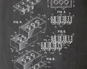 LEGO patent, stones, stones, vintage, drawing, printing, print, A4, chalkboard, black, white, drawing, figure, posters, wall art, building blocks