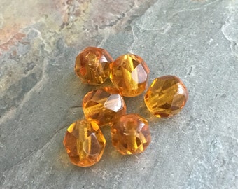 25 Dark Topaz Firepolished Czech Glass Round Beads 6mm