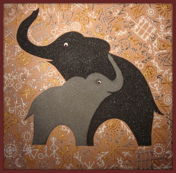 Items similar to Cute Elephant Mom & child picture for your Home