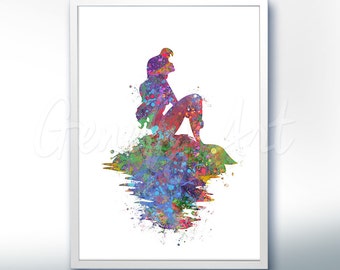 Disney Ariel Little Mermaid Watercolor Poster Print - Wall Decor - Artwork- Watercolor Painting - Watercolor Art - Kids Decor- Nursery Decor