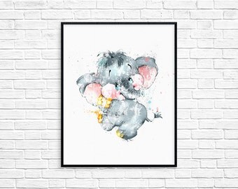 Elephant Art Print, Elephant Nursery Art, Watercolor Elephant, Kids Room Decor, Mothers Day Gift, Baby Elephant Print
