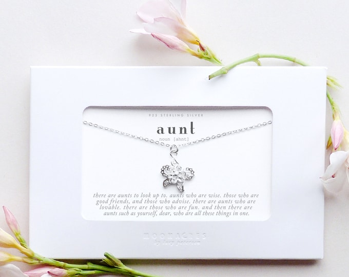 Aunt | Sterling Silver Orchid Flower Floral Necklace Poem Message Card Birthday Christmas Wedding Gift New Aunt Thank You Gift From Niece