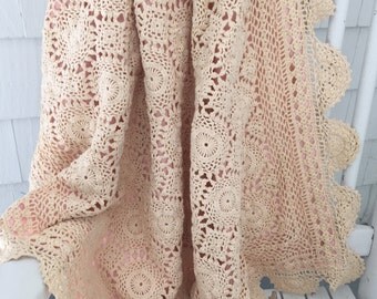 Vintage Baby Girl Crochet Blanket-White Crochet Blanket-Girl's Blanket-Crib Blanket-Stroller Blanket- Nap Blanket-Lightweight Pink Blanket