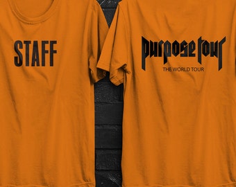 Justin Bieber, STAFF T-SHIRT, Orange, black and white shirt, Purpose tour, alchemist, Bieber stuf shirt, Bieber Purpose tour, orange colour