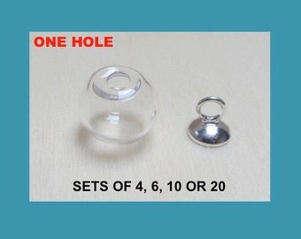 10 mm Glass Globe Ball & Silver 6 mm Loop Cap SET, Hollow Vial Pendants, Hanging Glass Terrarium Earring Findings, Fillable Beads One Hole