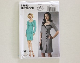 Butterick 5953, sz 6-14 OR 14-22, bust 30, 32, 34, 36, 38, 40, 42, 44" · 1950s Gertie Pattern · Women's Sweetheart Neckline Retro Dress