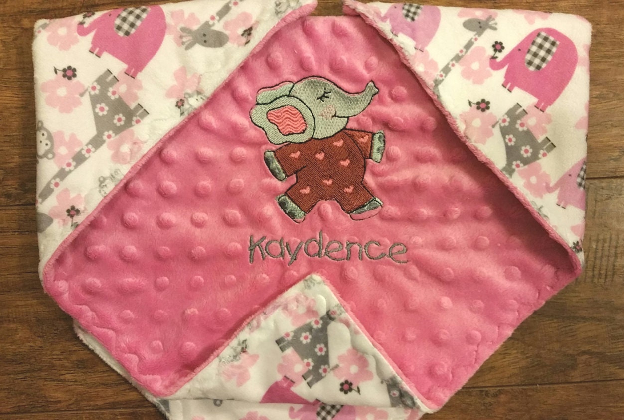 Personalized Elephant Baby Blanket Custom Minky Made to