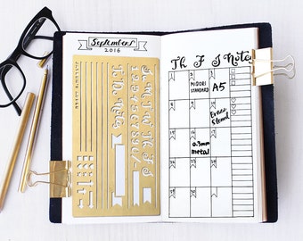 Bullet Journal Stencil, Planner Stencil, Weekly Planner Stencil, Monthly Planner Stencil - fits A5 journal & Midori Regular (Weekly L)