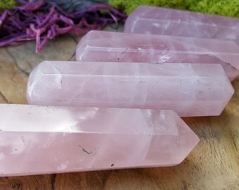 Rose Quartz Crystal Healing Wand - Hand Cut Natural Stone Point for Crystal Grids or Terrarium 226