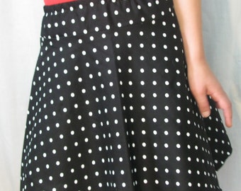 Girl's half circle skirt - black with white polka dots
