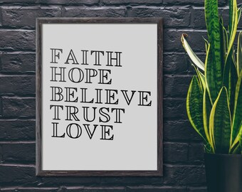 Items similar to Faith Hope Believe Trust Love vinyl wall quote decal ...