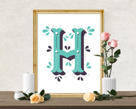 decorative letter h alphabet printable monogrammed