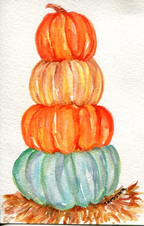 Pumpkins Watercolors Paintings Original, Kitchen Decor, Original