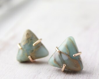 Sediment Jasper Triangle Post Earrings in Gold