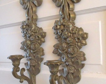 Vintage Candle Sconce, Syroco, French Country Decor, wall sconce decor, dart industries, patio decor, resin flowers, candle holder, boho