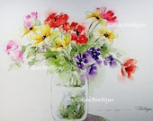 Watercolor Painting Bouquet of Flowers Floral Print Garden Wildflowers Daisies Poppies Carnations Forget-Me-Nots Watercolor Painting Bouquet of Flowers Floral Print Garden Wildflowers Daisies Poppies Carnations Forget-Me-Nots