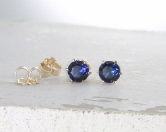 Gold Stud Earrings Sapphire Earrings Birthstone Stud Earrings September Birthstone Jewelry Sapphire Stud Earrings Blue Sapphire Earrings