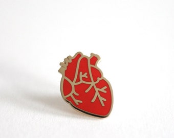 Anatomical Heart Pin Badge, Hard Enamel Pin Back Button, Follow Your Heart, Red Pin Badge