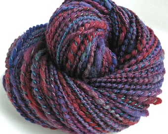 Handspun Hand Dyed Yarn BFL Wool Bulky Yarn 138 yards Handmade in USA by FiberFusion - Summer Berry