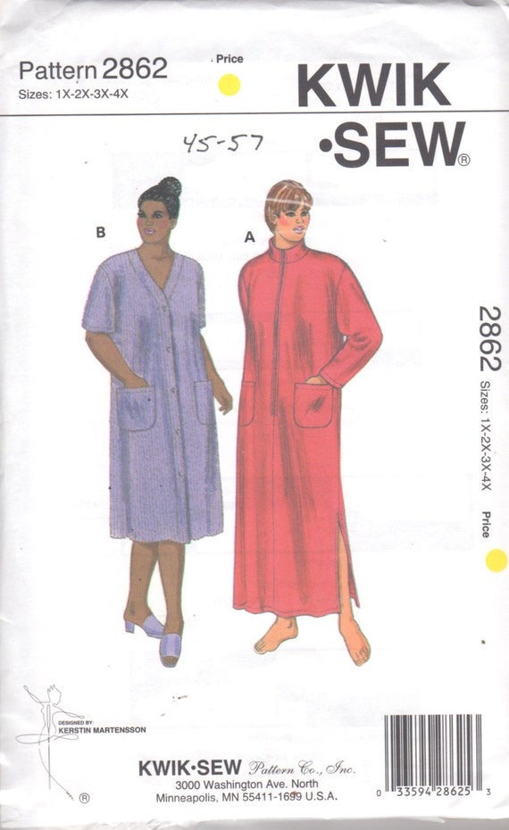 Kwik Sew 2862 Womens Comfy Robe Pattern Zip or Button Front