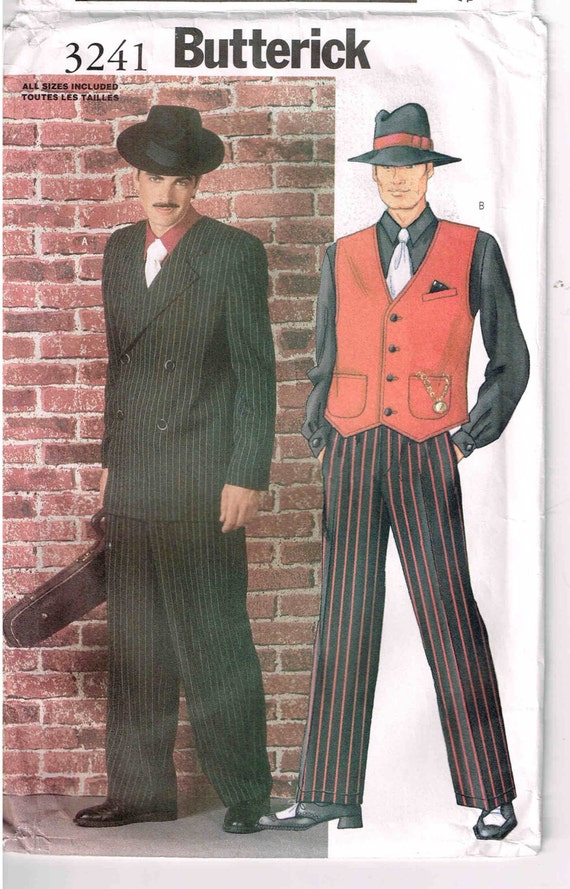 Men Zoot Suit 40s era Retro Gangster Jacket Vest Pants