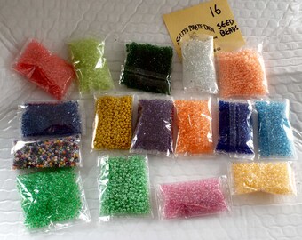 Seed beads, 16 assorted colors, Destash, over half pound, small glass beads
