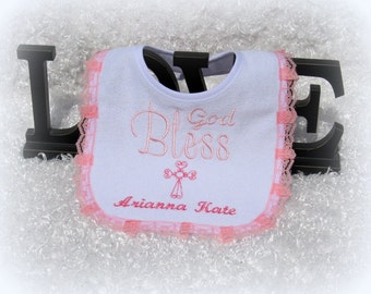 Personalized baptism bib, lacy baby girl christening bib, baby girl baptism gift, elegant bib