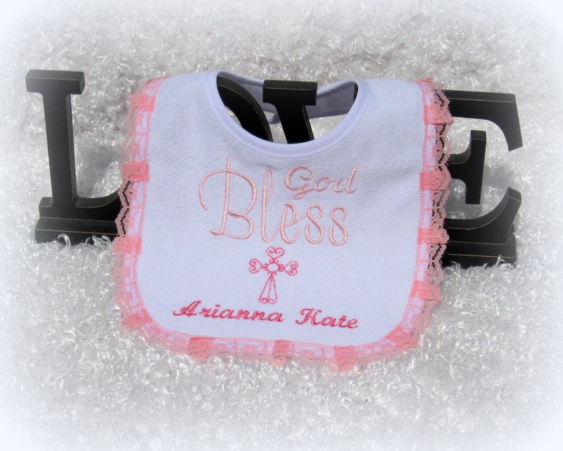Personalized baptism bib lacy baby girl christening bib baby