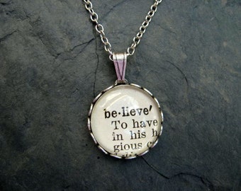Word Necklace - Dictionary Necklace - Believe - Round Pendant