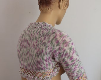 Ready to ship Boho Pastel Colors Cashmere Hand Knit Crochet Shrug Bolero, Cover up - Summer Fashion- Fall Wedding - Luxury - Size S-M