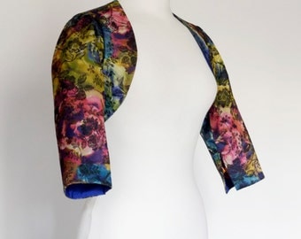 UK Size 16 - Vintage Floral Brocade Bolero Jacket - Made by Dig For Victory