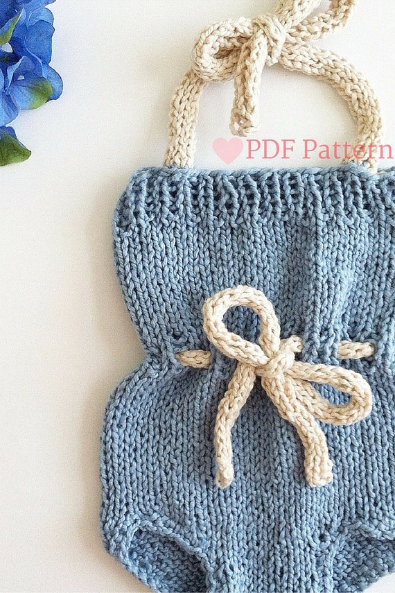 Knit Romper Knitting Pattern Baby Romper Bow Belted Baby
