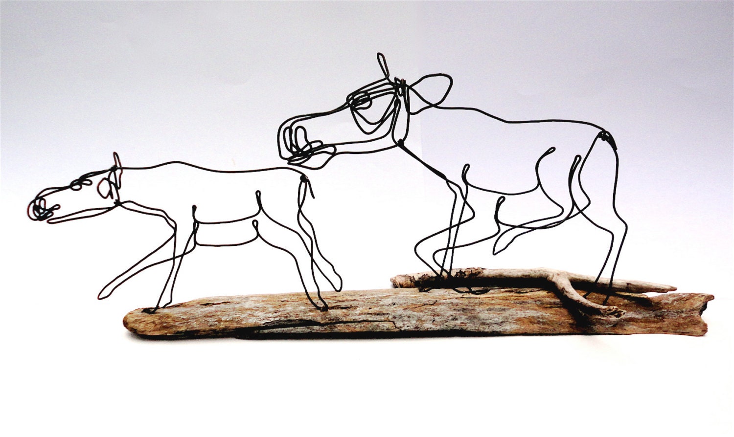 Moose and Calf Wire Sculpture Moose Art Moose Wire Art