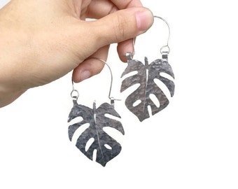 Monstera Leaf earrings, Monstera hoop earrings, tropical leaf earrings