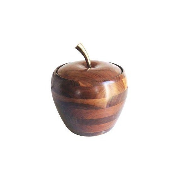 Mid Century Walnut Apple Ice Bucket / Brass Stem