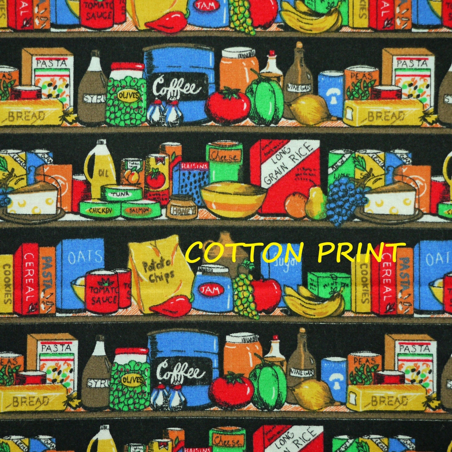 Black Blue Red Yellow Food Print Quilting Cotton Fabric