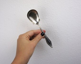 Vintage Sheffield Sugar Spoon, Silver Plate, Ornate Floral Sugar or Condiment Spoon, Flower Pattern, Floral Flourish Design 320040