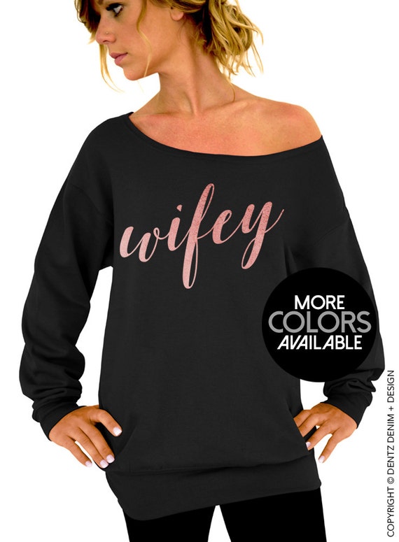 Wifey Sweatshirt Rose and Pearl Collection Black Slouchy